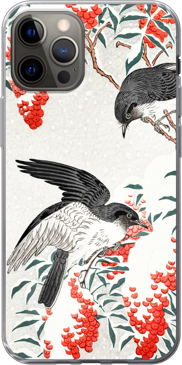 Telefoonhoesje Geschikt voor iPhone 13 Pro hoesje - Japan - Zwaluw - Vogels - Bes - Vintage - Siliconen Telefoonhoesje Telefoonhoesje