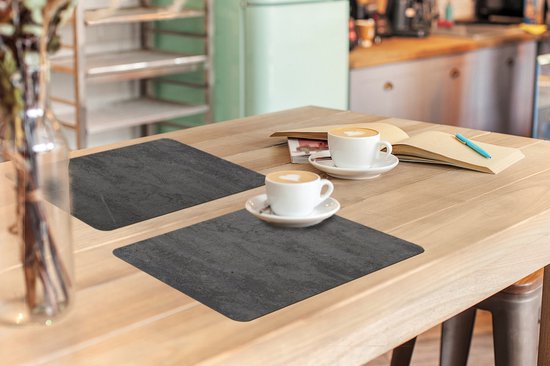 Placemat - Placemats kunststof - Beton - Plant - Autobanden - 45x30 cm - 6 stuks - Hittebestendig - Anti-Slip - Onderlegger - Afneembaar