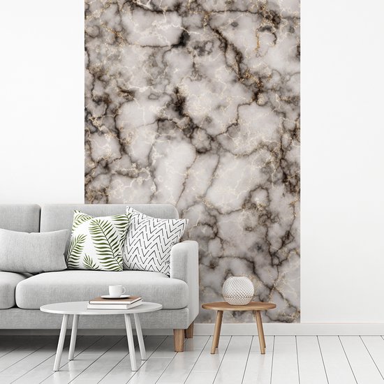 Papier peint - Papiers Papier peint photo Marbre - Wit - Zwart - Largeur 195 cm x Hauteur 300 cm