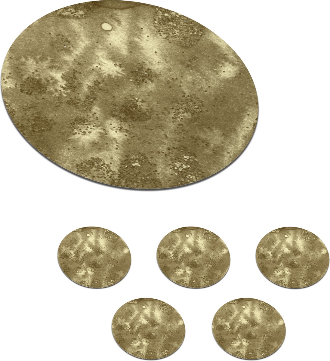 Onderzetters voor glazen - Rond - Glitter - Goud - Abstract - 10x10 cm - Glasonderzetters - 6 stuks