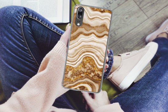 Coque Huawei P20 - Marbre - Or - Galets - Coque de téléphone en Siliconen