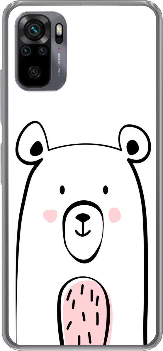 Telefoonhoesje Geschikt voor Xiaomi Geschikt voor Redmi Note 10 Pro hoesje - Beer - Wit - Kinderen - Siliconen Telefoonhoesje Telefoonhoesje