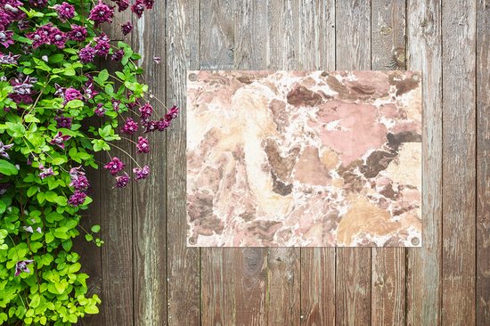 Tuinposter 80x60 cm - Tuindecoratie Kristal - Graniet - Geel - Poster voor in de tuin - Buiten decoratie - Schutting tuinschilderij - Tuindoek muurdecoratie - Wanddecoratie balkondoek