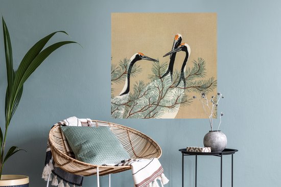 Stickers muraux - Film autocollant - Feuilles - Grue - Japonais - Vintage - 80x80 cm - Film adhésif - Stickers muraux Chambre d'enfant - Papier peint autocollant