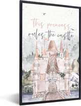 Fotolijst incl. Poster - This princess rules the castle - Quotes - Spreuken - Kinderen - Kids - Baby - Princess - 40x60 cm - Posterlijst