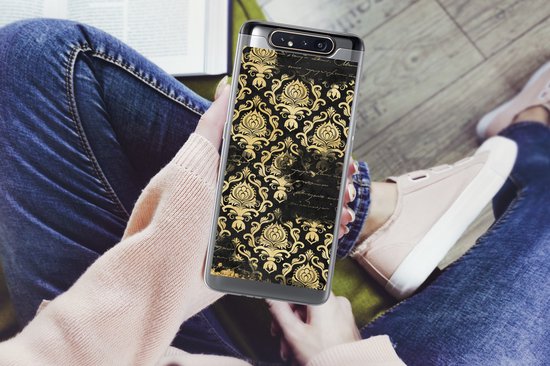 Coque Samsung Galaxy A80 - Zwart - Ornement - Or - Coque de téléphone en Siliconen