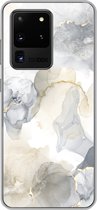 Geschikt voor Samsung Galaxy S20 Ultra hoesje - Marmer print - Gouden - Zwart - Siliconen Telefoonhoesje