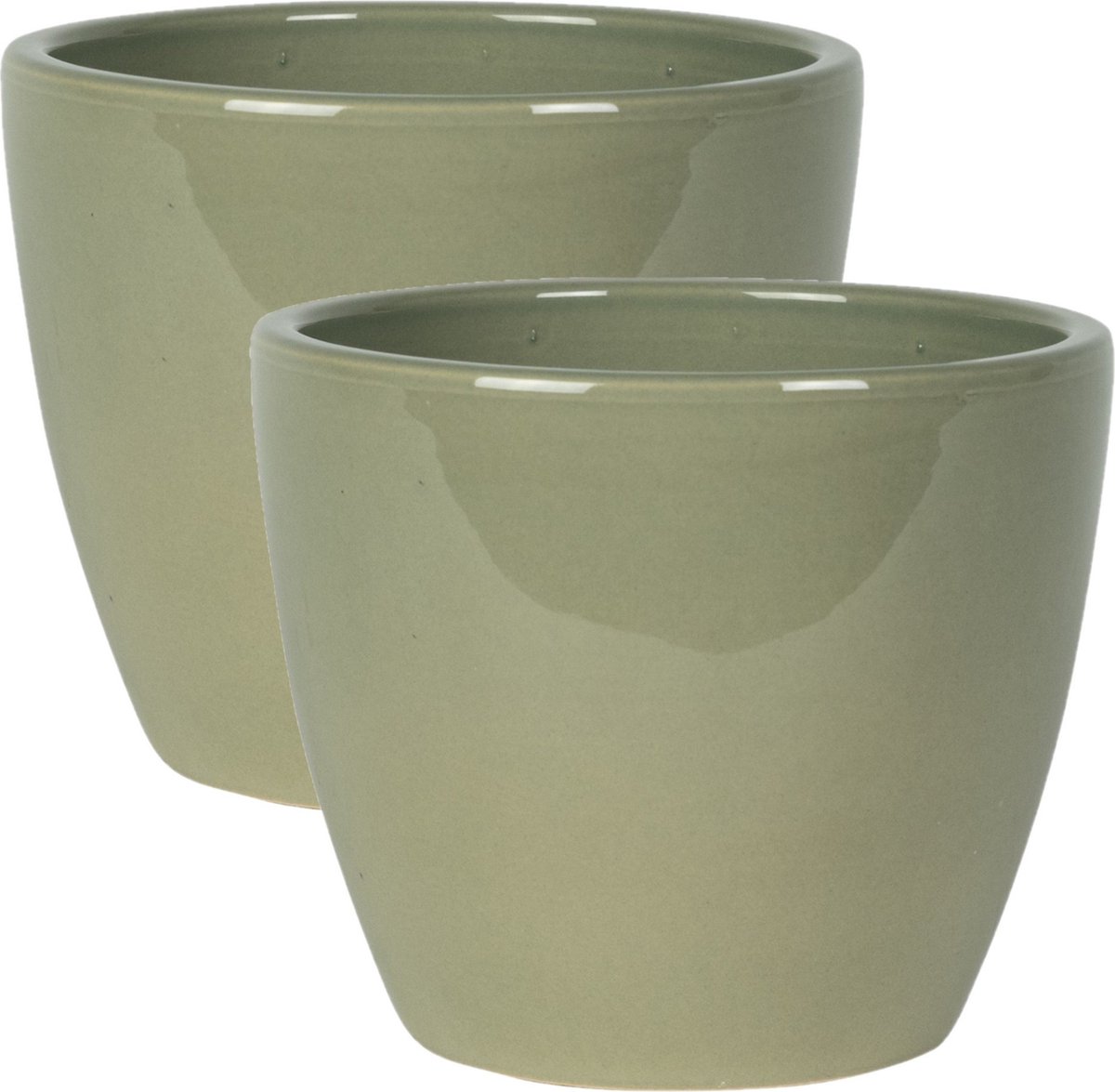 Ter Steege Bloempot - 2x stuks - groen - Scandinavische look - glanzend - keramiek - 16 x 13 cm