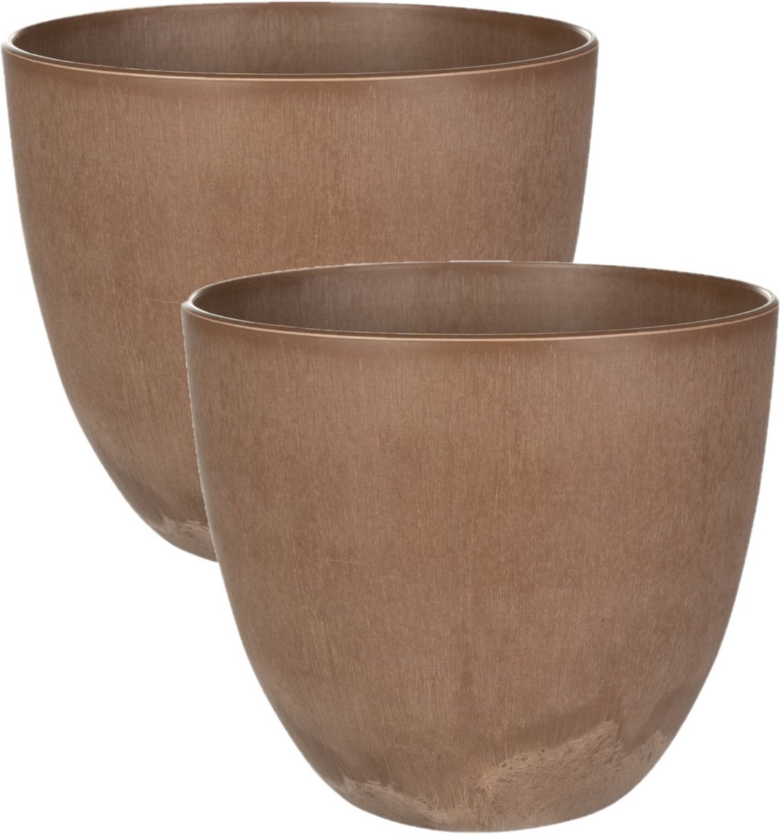 Ter Steege Bloempot - 2x stuks - terra cotta - natuursteen look - 23 x 20 cm - voor binnen/buiten