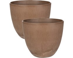 Ter Steege Bloempot - 2x stuks - terra cotta - natuursteen look - 23 x 20 cm - voor binnen/buiten