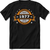 1977 Premium Quality | Feest Kado T-Shirt Heren - Dames | Goud - Zilver | Perfect Verjaardag Cadeau Shirt | Grappige Spreuken - Zinnen - Teksten | Maat S