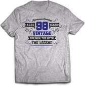 98 Jaar Legend - Feest kado T-Shirt Heren / Dames - Antraciet Grijs / Donker Blauw - Perfect Verjaardag Cadeau Shirt - grappige Spreuken, Zinnen en Teksten. Maat XL