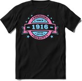 1916 Premium Quality | Feest Kado T-Shirt Heren - Dames | Licht Roze - Licht Blauw | Perfect Verjaardag Cadeau Shirt | Grappige Spreuken - Zinnen - Teksten | Maat L