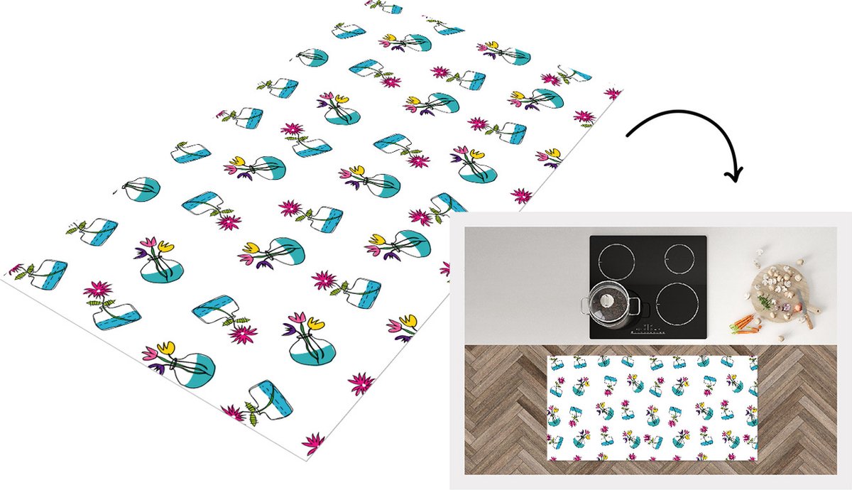 KitchenYeah Keukenloper - Loper keuken - Bloemen - Patronen - Lente - 120x60 cm - Keukenloper vinyl Multicolor