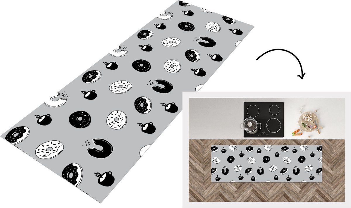 KitchenYeah Keukenloper - Loper keuken - Donut - Patronen - Koffie - Zwart Wit - Keukenloper vinyl, foto 5