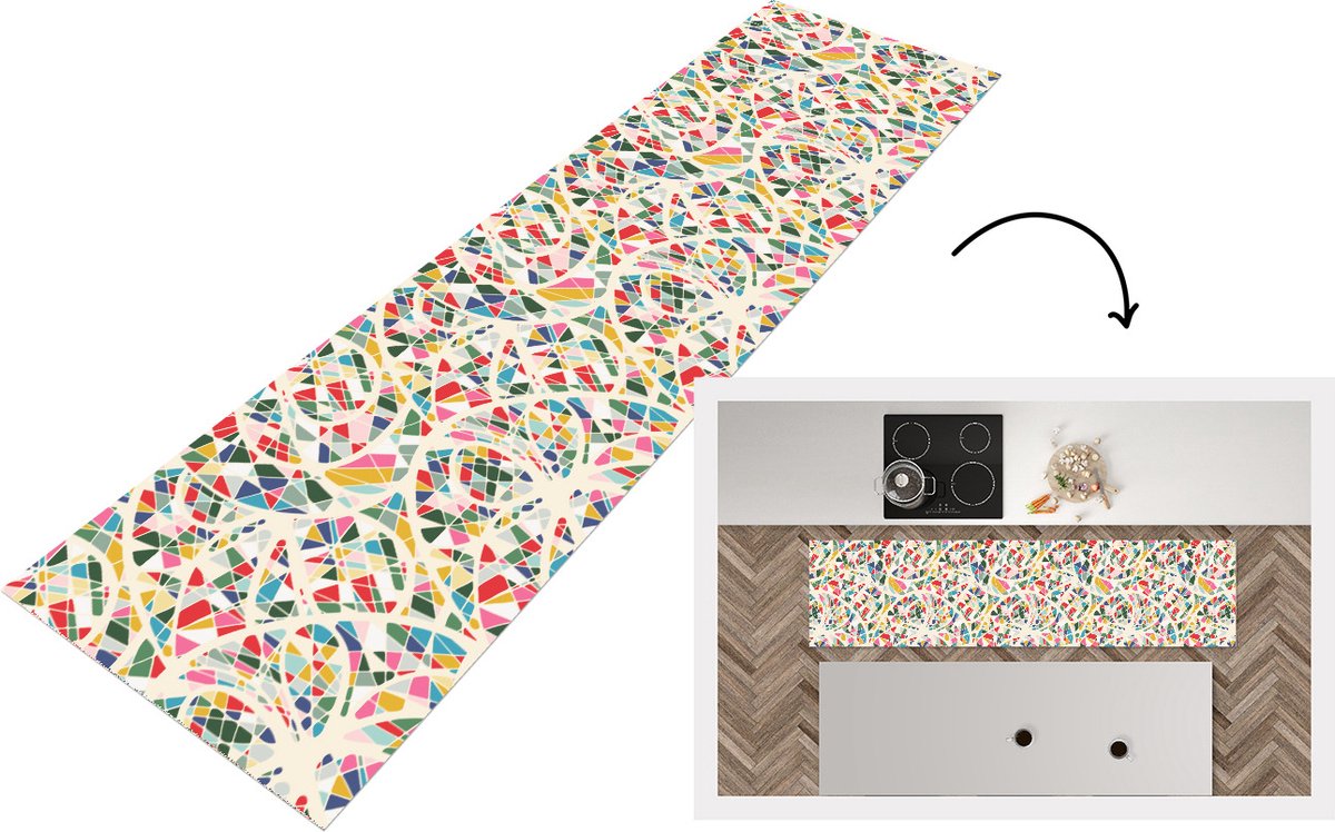 KitchenYeah Keukenloper - Loper keuken - Mozaïek - Abstract - Patroon - 200x50 cm - Keukenloper vinyl Multicolor