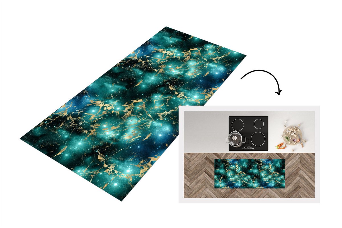 KitchenYeah Keukenloper - Loper keuken - Ruimte - Goud - Marmer - Patronen - 120x50 cm - Keukenloper vinyl Multicolor