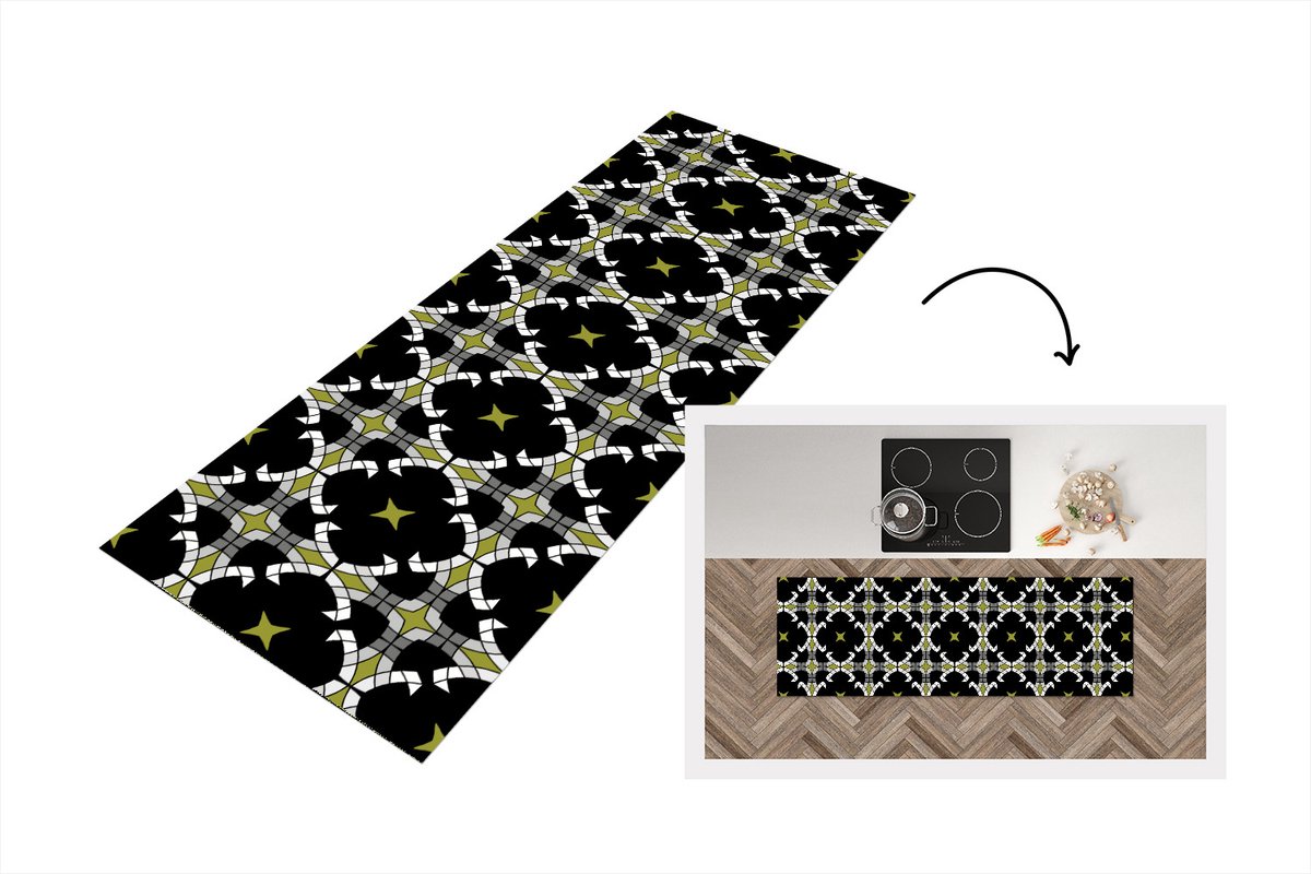 KitchenYeah Keukenloper - Loper keuken - Glas in lood - Abstract - Patronen - 180x60 cm - Keukenloper vinyl Multicolor