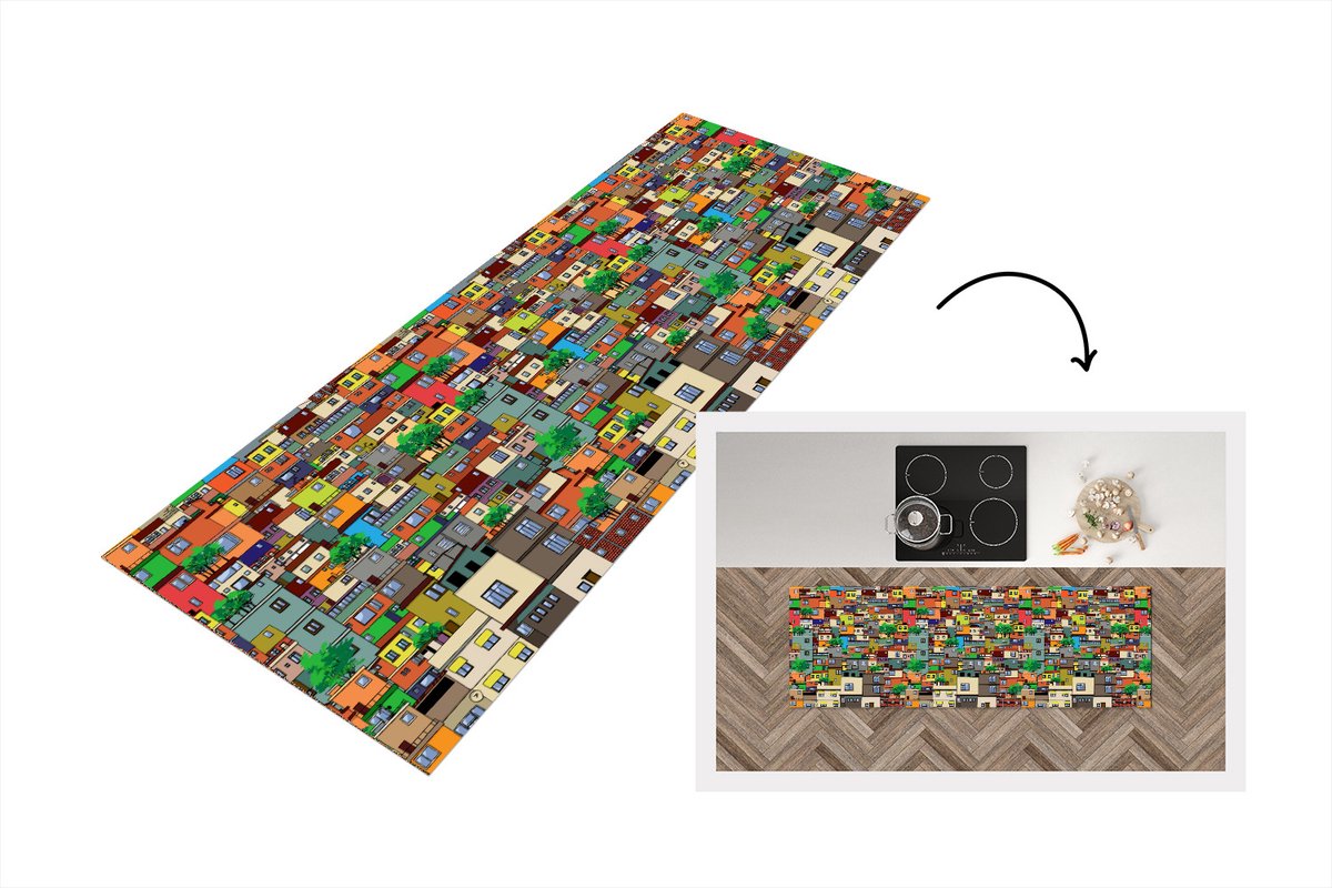 KitchenYeah Keukenloper - Loper keuken - Patronen - Gebouwen - Zentangle - Keukenloper vinyl multicolor, foto 2