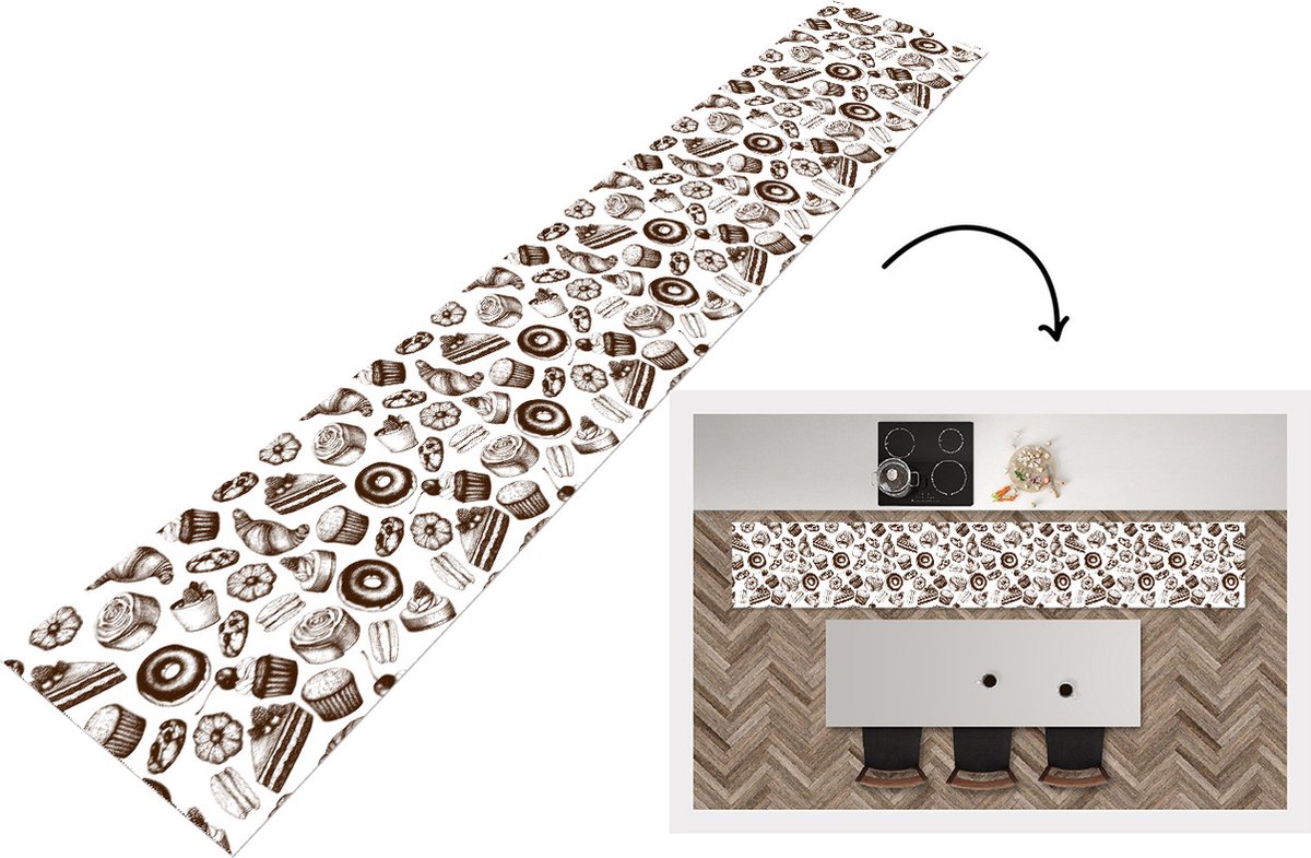 KitchenYeah Keukenloper - Loper keuken - Brood - Patisserie - Vintage - Design - 300x50 cm - Keukenloper vinyl Multicolor