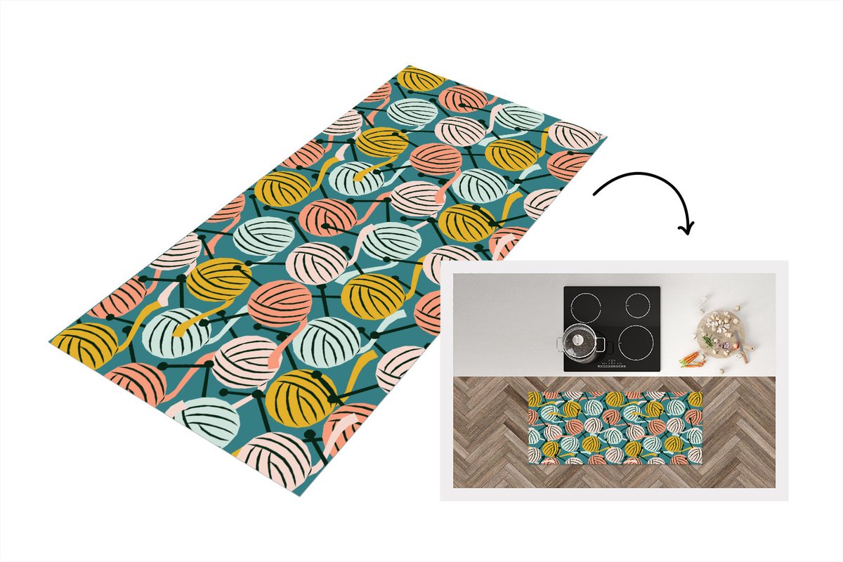 KitchenYeah Keukenloper - Loper keuken - Breien - Wol - Patronen - 120x50 cm - Keukenloper vinyl Multicolor