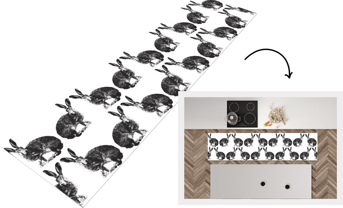 KitchenYeah Keukenloper - Loper keuken - Vintage - Design - Konijn - Dieren - 200x50 cm - Keukenloper vinyl Multicolor