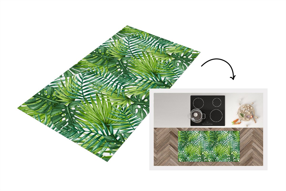 KitchenYeah Keukenloper - Loper keuken - Bladeren - Palm - Patronen - 120x60 cm - Keukenloper vinyl Multicolor