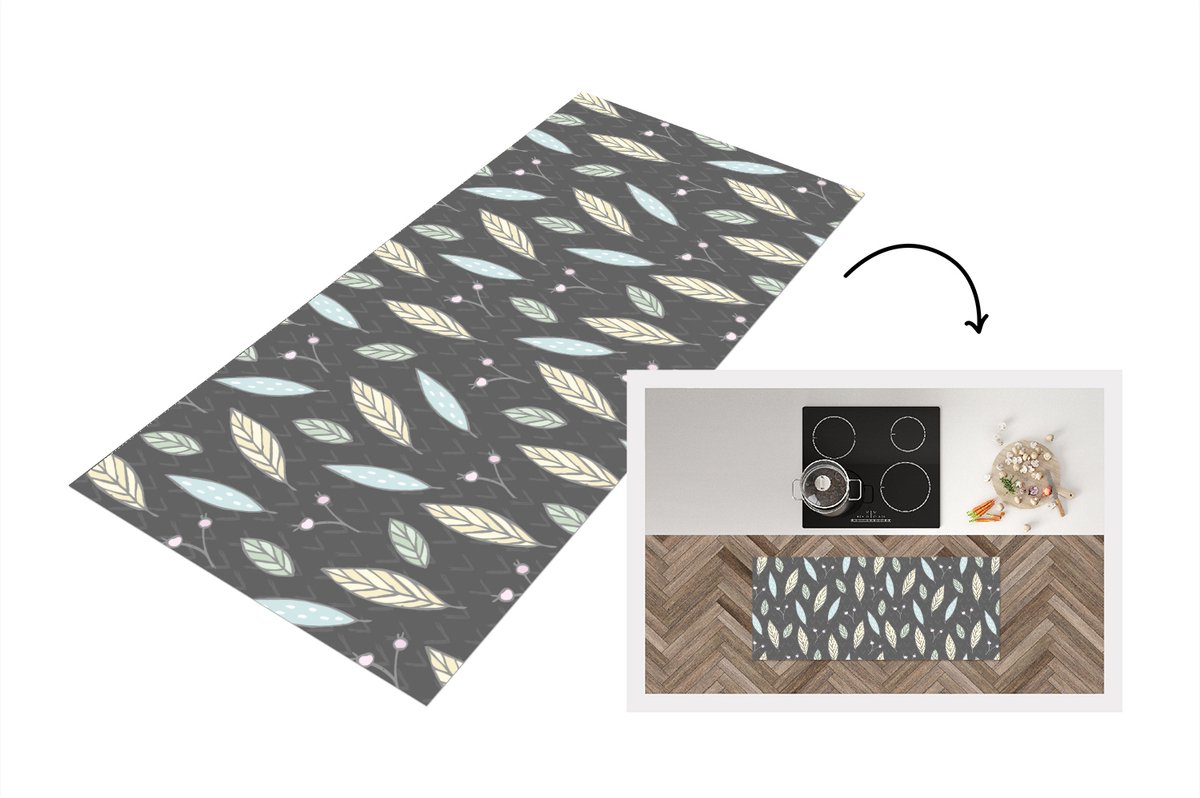 KitchenYeah Keukenloper - Loper keuken - Patronen - Bladeren - Natuur - 120x50 cm - Keukenloper vinyl Multicolor