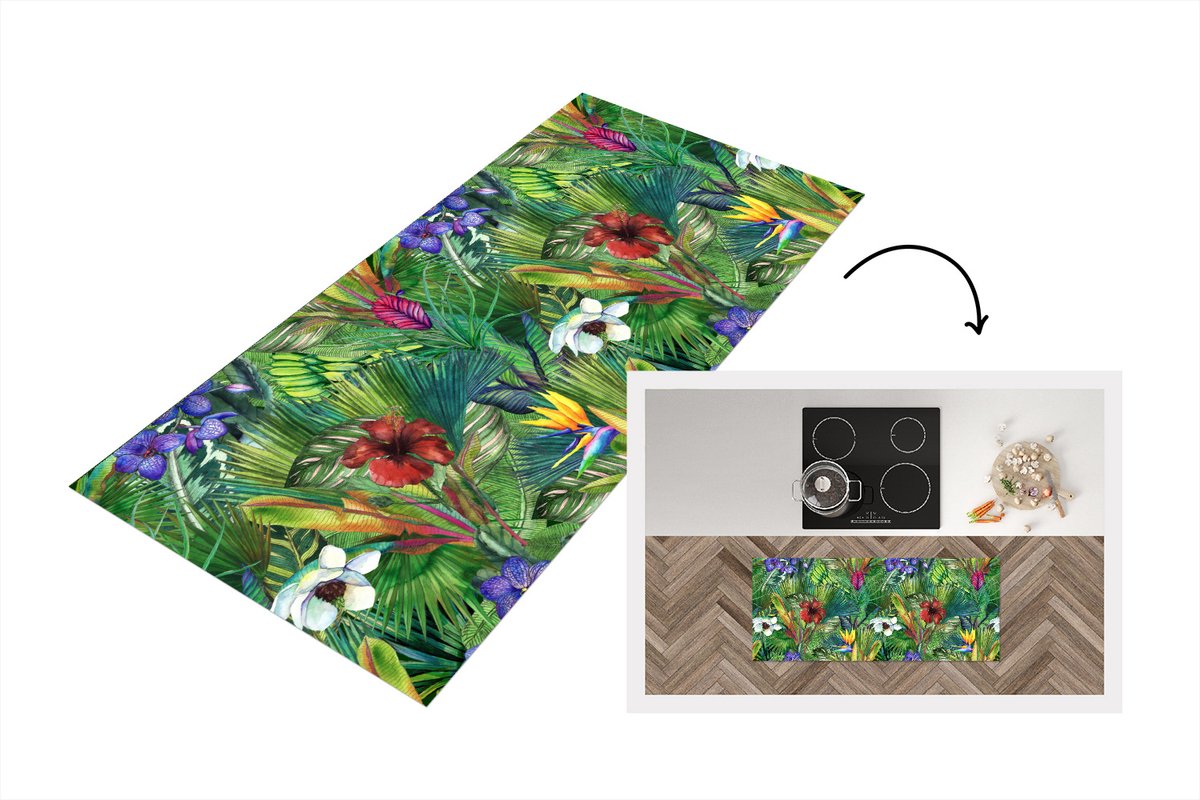 KitchenYeah Keukenloper - Loper keuken - Regenboog - Flora - Jungle - Patronen - 120x50 cm - Keukenloper vinyl Multicolor