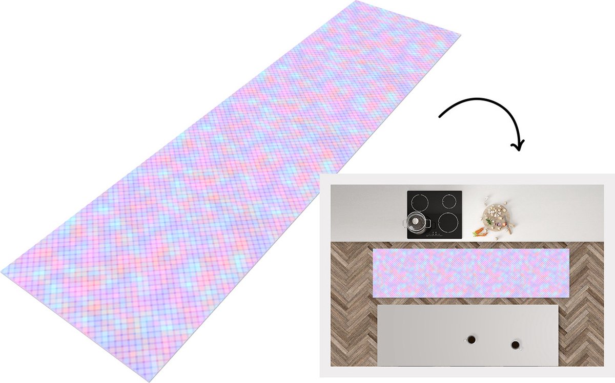 KitchenYeah Keukenloper - Loper keuken - Design - Geometrie - Roze - 240x60 cm - Keukenloper vinyl Multicolor