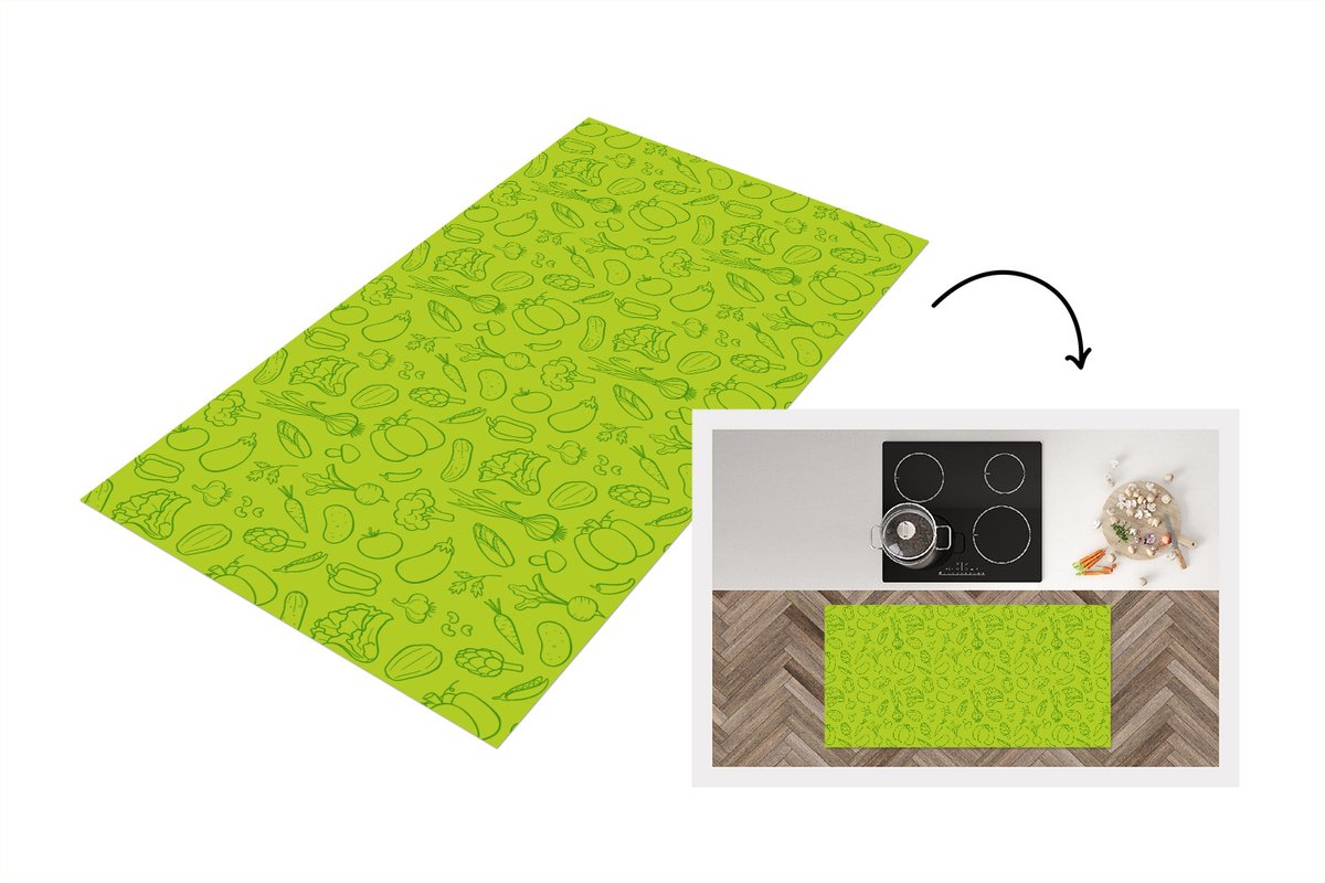 KitchenYeah Keukenloper - Loper keuken - Groente - Vegan - Groen - Design - 120x60 cm - Keukenloper vinyl Multicolor