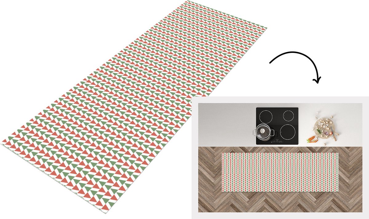 KitchenYeah Keukenloper - Loper keuken - Kerst - Patronen - Driehoek - 150x50 cm - Keukenloper vinyl Multicolor