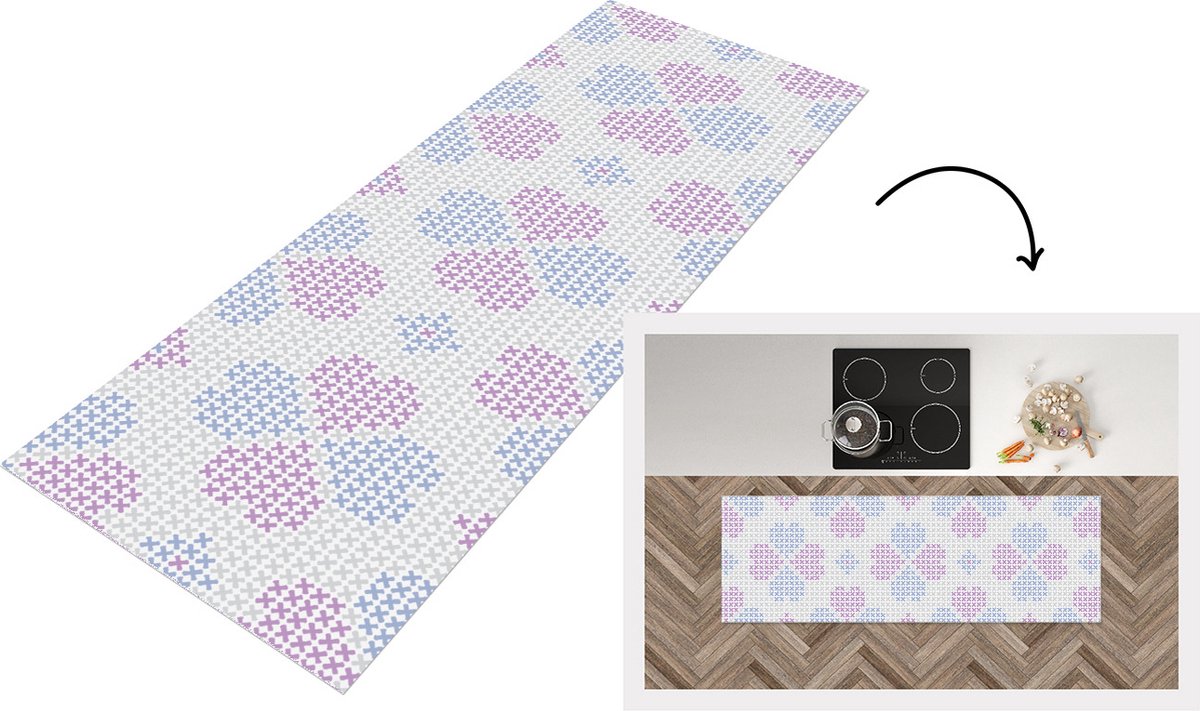 KitchenYeah Keukenloper - Loper keuken - Klaver - Patronen - Paars - Keukenloper vinyl, foto 4