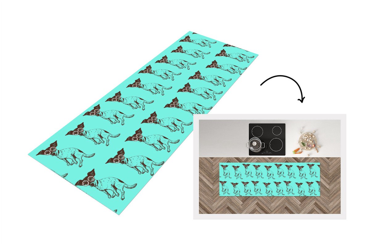 KitchenYeah Keukenloper - Loper keuken - Jack Russell - Hond - Patronen - Bril - 180x60 cm - Keukenloper vinyl Multicolor