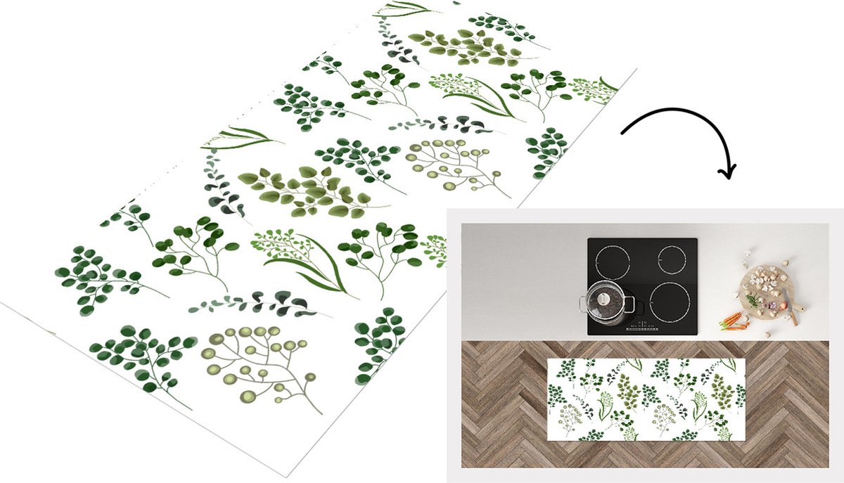 KitchenYeah Keukenloper - Loper keuken - Kruiden - Eucalyptus - Design - 120x50 cm - Keukenloper vinyl Multicolor