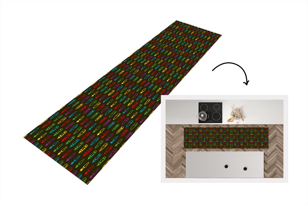 KitchenYeah Keukenloper - Loper keuken - Potloden - Patronen - Stift - Regenboog - Keukenloper vinyl multicolor, foto 7