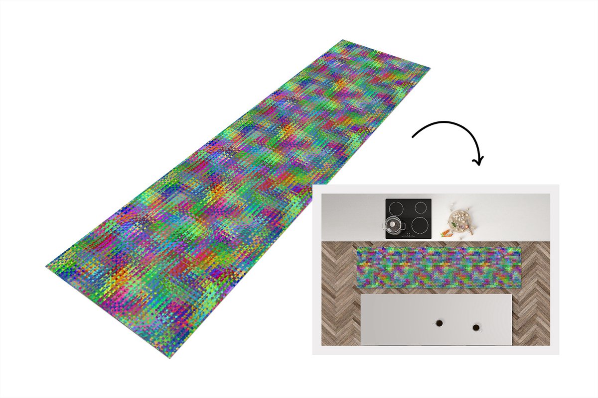 KitchenYeah Keukenloper - Loper keuken - Psychedelic - Patronen - Regenboog - 240x60 cm - Keukenloper vinyl Multicolor