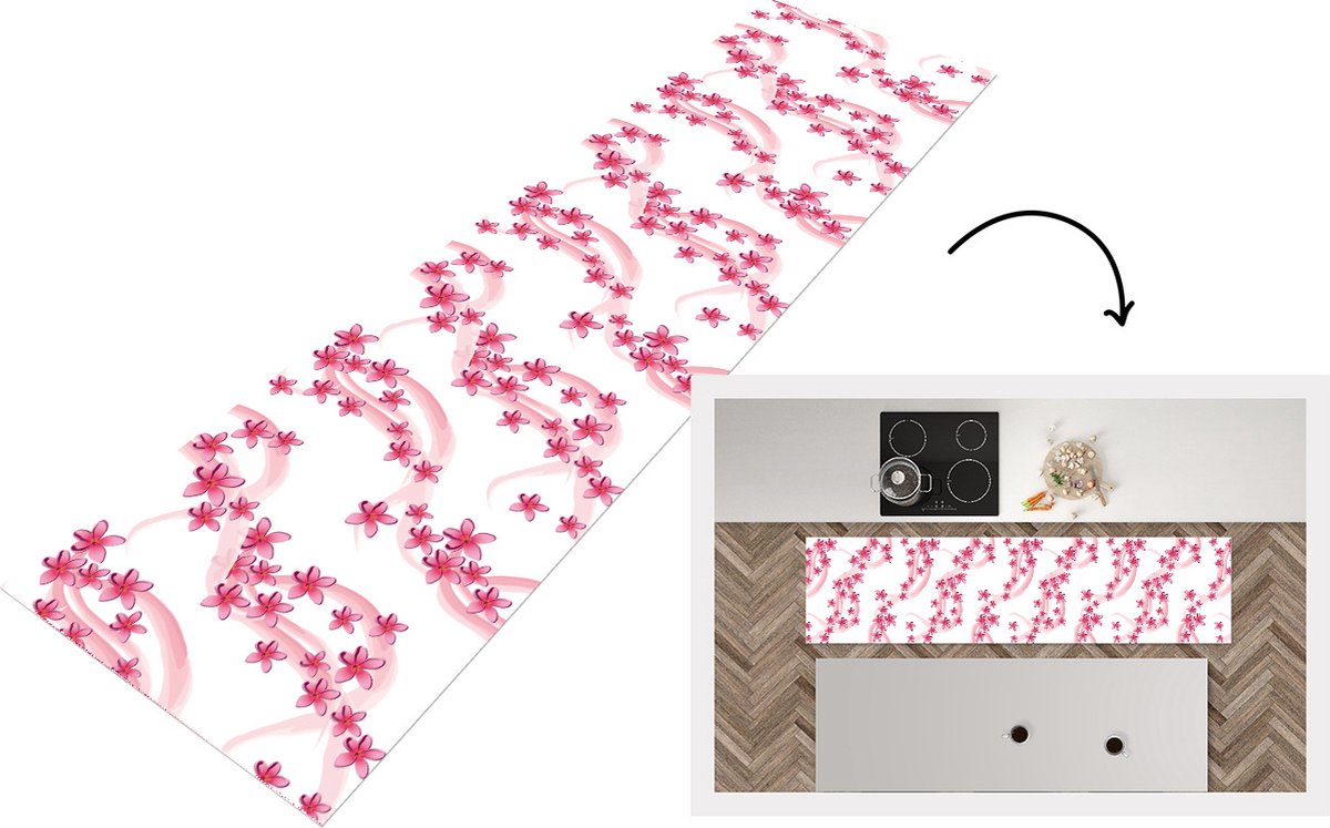 KitchenYeah Keukenloper - Loper keuken - Patronen - Sakura - Zen - Yoga - 240x60 cm - Keukenloper vinyl Multicolor