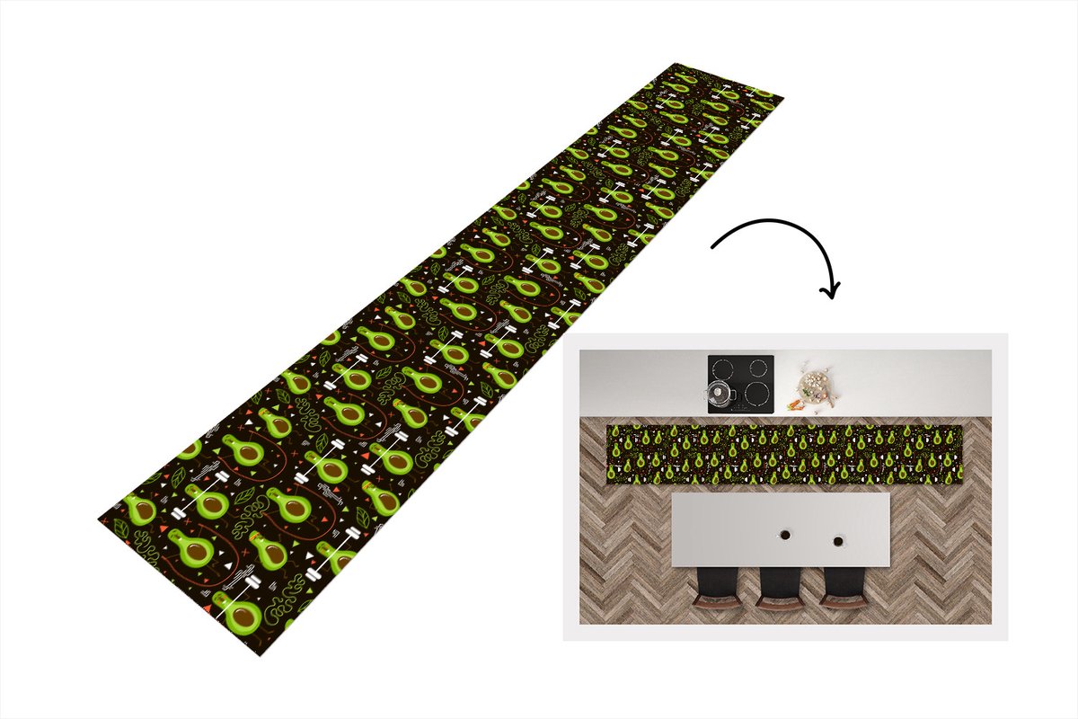 KitchenYeah Keukenloper - Loper keuken - Avocado - Fitness - Patronen - 300x50 cm - Keukenloper vinyl Multicolor