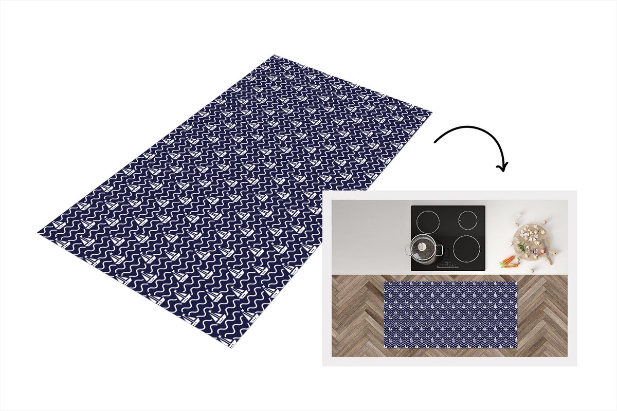 KitchenYeah Keukenloper - Loper keuken - Patroon - Zee - Boot - 120x60 cm - Keukenloper vinyl Multicolor
