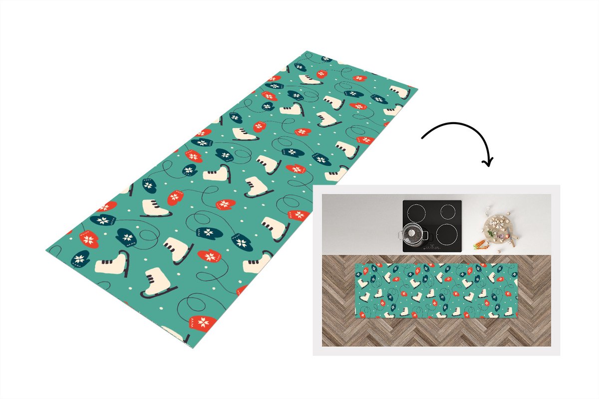 KitchenYeah Keukenloper - Loper keuken - Schaatsen - Winter - Patronen - 180x60 cm - Keukenloper vinyl Multicolor