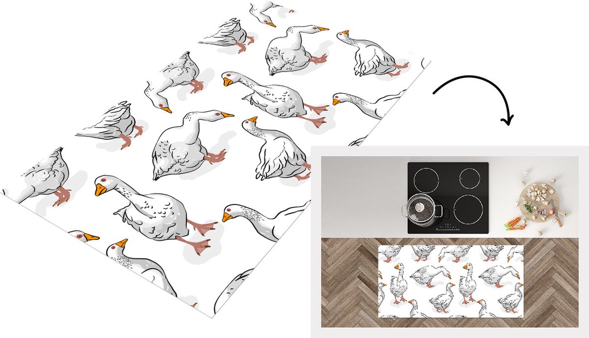 KitchenYeah Keukenloper - Loper keuken - Patroon - Vogel - Gans - 120x60 cm - Keukenloper vinyl Multicolor