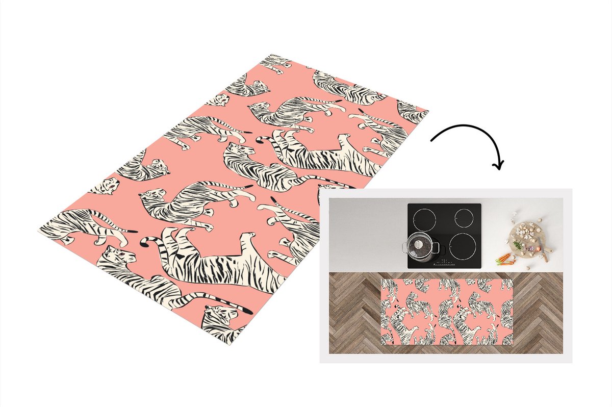 KitchenYeah Keukenloper - Loper keuken - Tiger - Patroon - Jungle - 120x60 cm - Keukenloper vinyl Multicolor