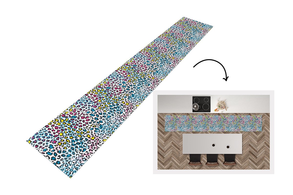 KitchenYeah Keukenloper - Loper keuken - Panter - Regenboog - Patroon - 300x50 cm - Keukenloper vinyl Multicolor