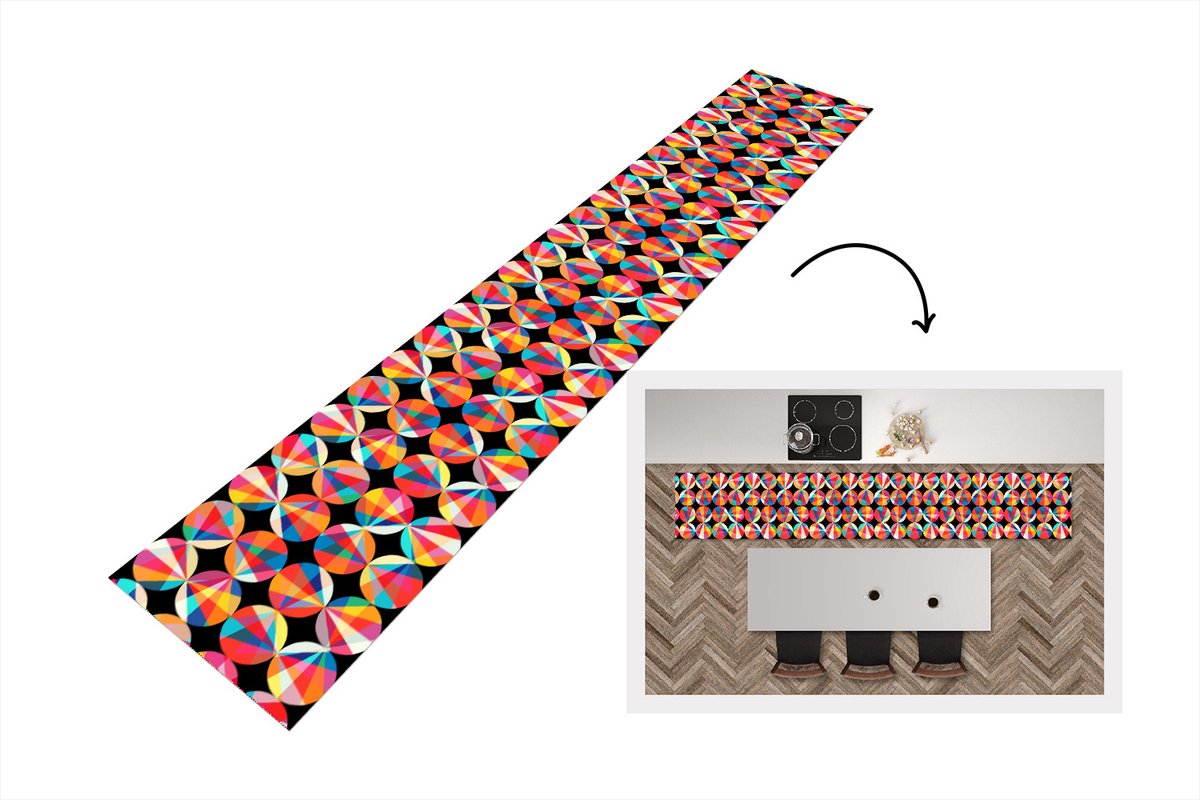 KitchenYeah Keukenloper - Loper keuken - Regenboog - Cirkels - Patronen - 300x50 cm - Keukenloper vinyl Multicolor