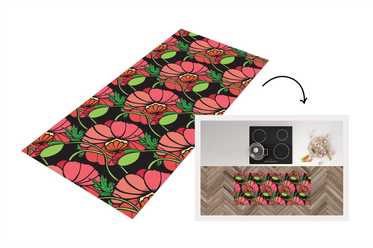 Keukenloper - Loper keuken - Bloemen - Natuur - Roze - Patroon - 120x50 cm - Keukenloper v