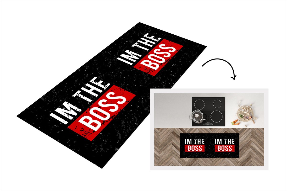KitchenYeah Keukenloper - Loper keuken - Boss - Werk - Quotes - 120x50 cm - Keukenloper vinyl Multicolor