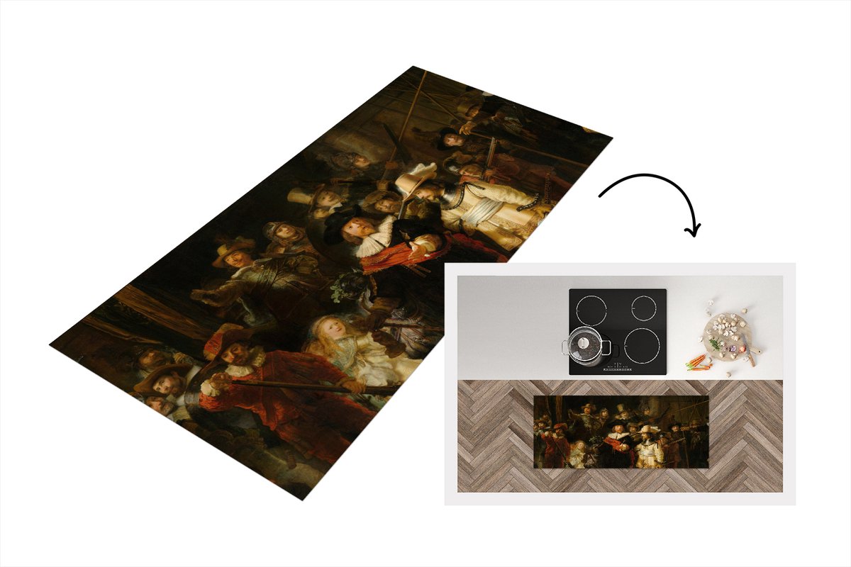KitchenYeah Keukenloper - Loper keuken - De Nachtwacht - Schilderij van Rembrandt van Rijn - 120x50 cm - Keukenloper vinyl Multicolor