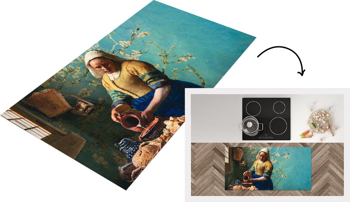 KitchenYeah Keukenloper - Loper keuken - Vermeer - Van Gogh - Melkmeisje - Amandelbloesem - 120x60 cm - Keukenloper vinyl Multicolor