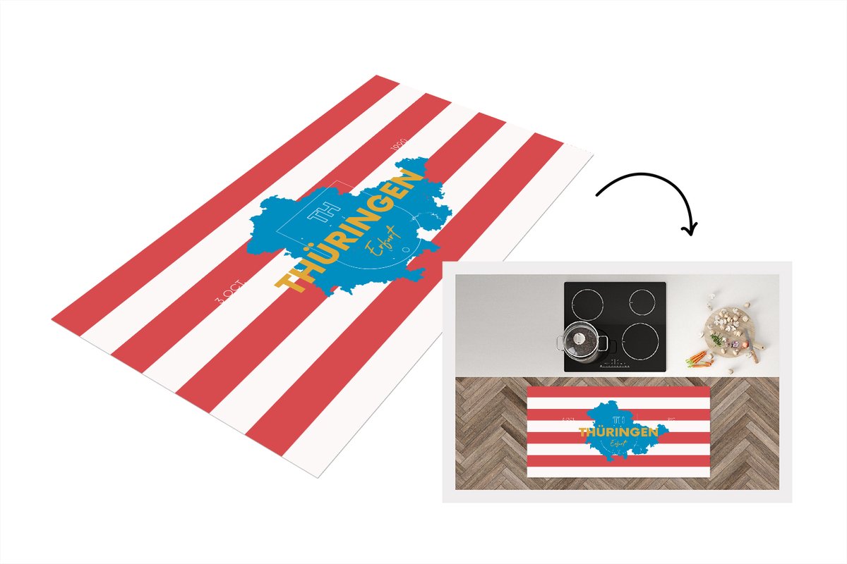 KitchenYeah Keukenloper - Loper keuken - Plattegrond - Thüringen - Duitsland - 120x60 cm - Keukenloper vinyl - Stadskaart Multicolor